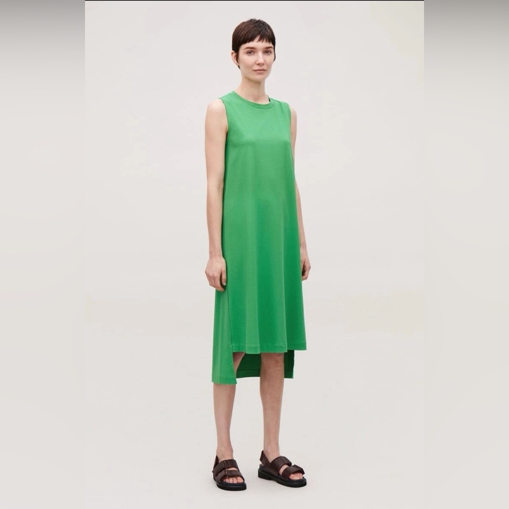COS Vibrant Green Midi Dress Asymmetrical Hi Low